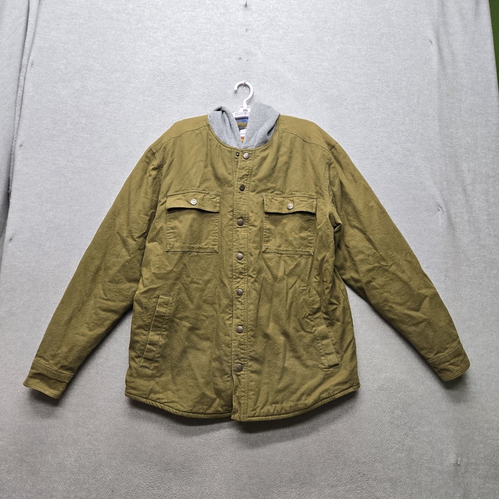 HAWX Men Jacket XL Green Plaid Flannel Lined Work Snap Shacket Hooded